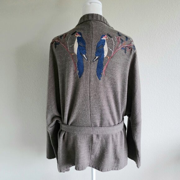 MARCIANO Sweater Cardigan Embroidered Bird Floral Long Sleeve Tie Belt Size M L - Picture 1 of 8